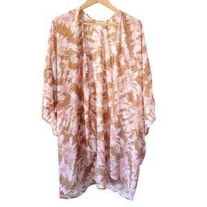 Aerie Oversized Floral Print Open Front Swimsuit Coverup Brown Pink One Size
